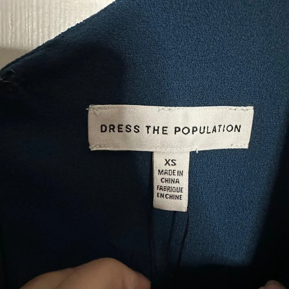 Dress the Population Alicia Plunging Fit and Flare Mixed Media Peacock Blue XS - Picture 5 of 6